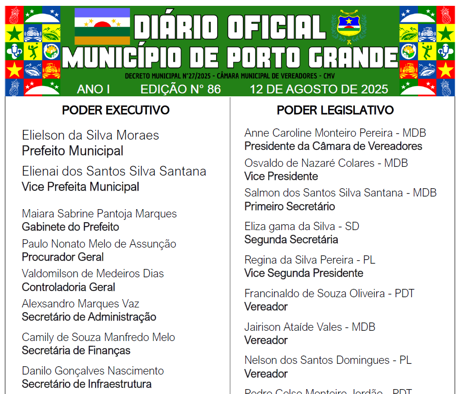 DIÁRIO OFICIAL - EDIÇÃO N° 86 - 12 DE AGOSTO DE 2025